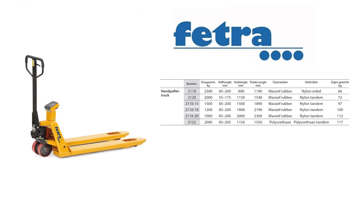Fetra Handpallettruck met weegschaal 2122 - 2 ton Vorklengte 1.150 mm
