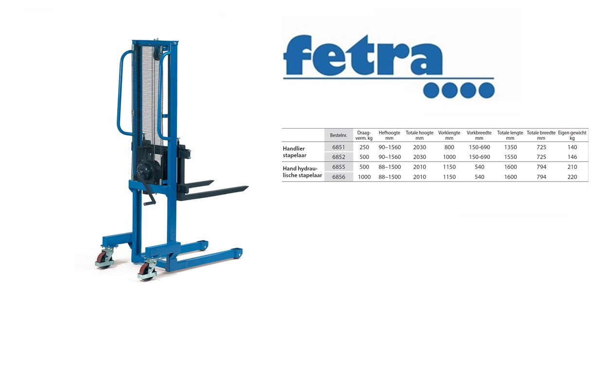 Fetra Handlier stapelaar 6851 Vorklengte 800 mm - 250 kg