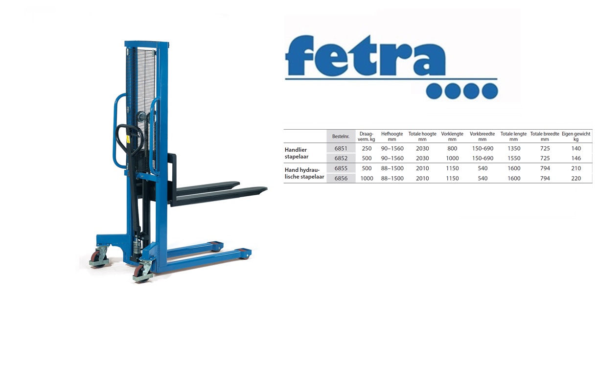 Fetra Handhydraulische stapelaar 6855 Vorklengte 1.150 mm - 500 kg