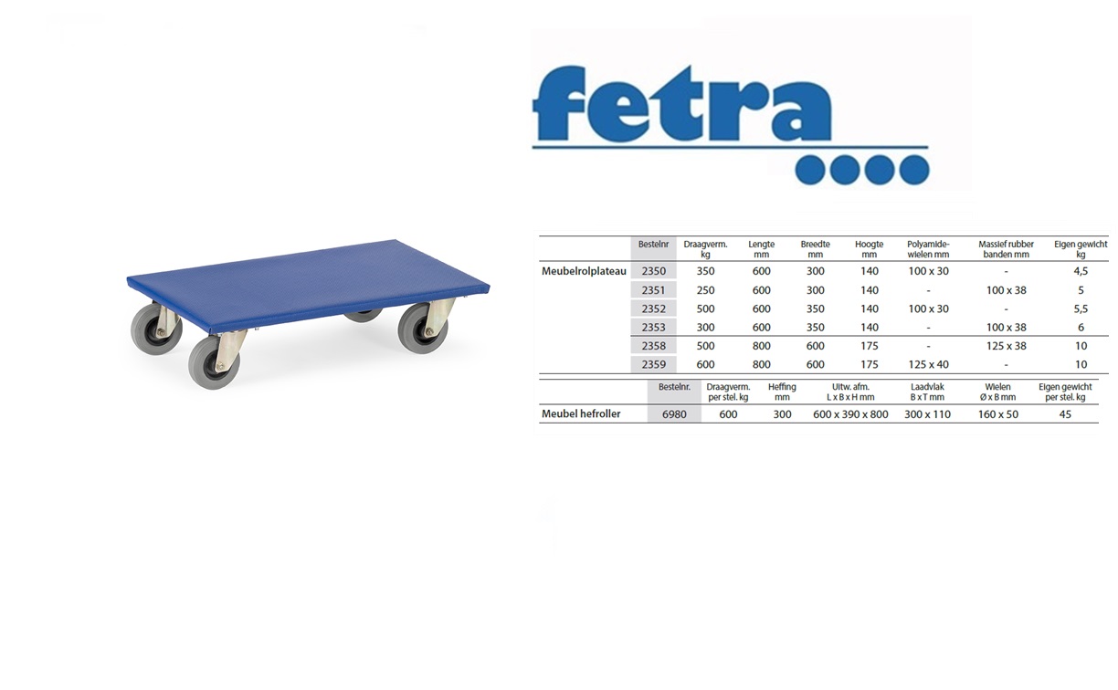 Fetra Meubelrolplateau 2359 Laadvlak 800 x 600 mm - polyamide | DKMTools - DKM Tools