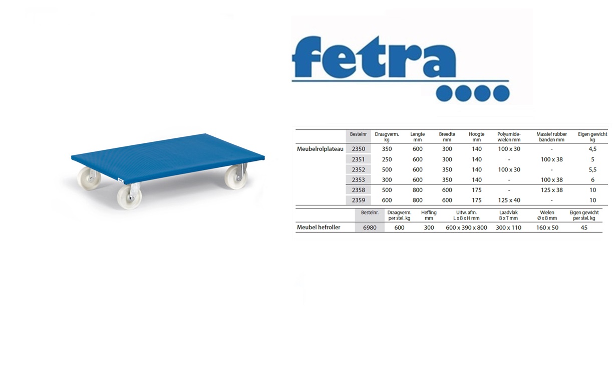 Fetra Meubelrolplateau 2359 Laadvlak 800 x 600 mm - polyamide