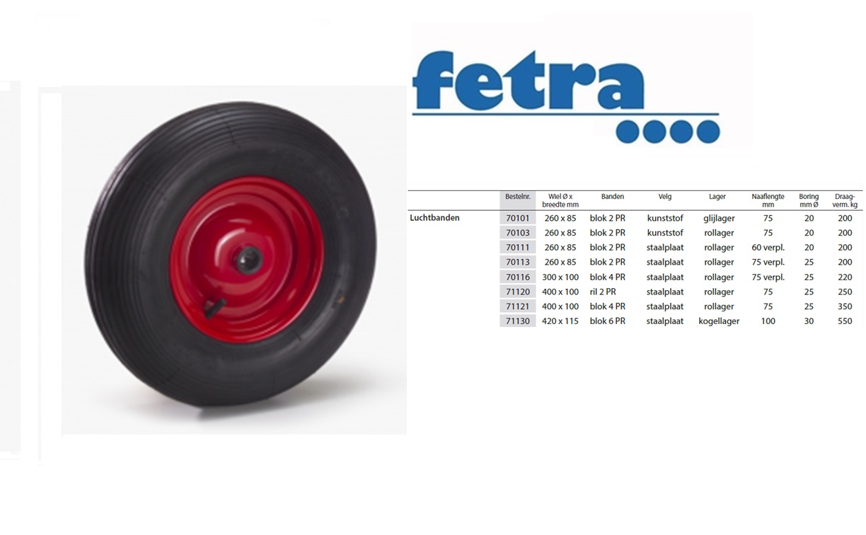 Fetra Luchtband 400 x 100 mm Stalen velg - rood
