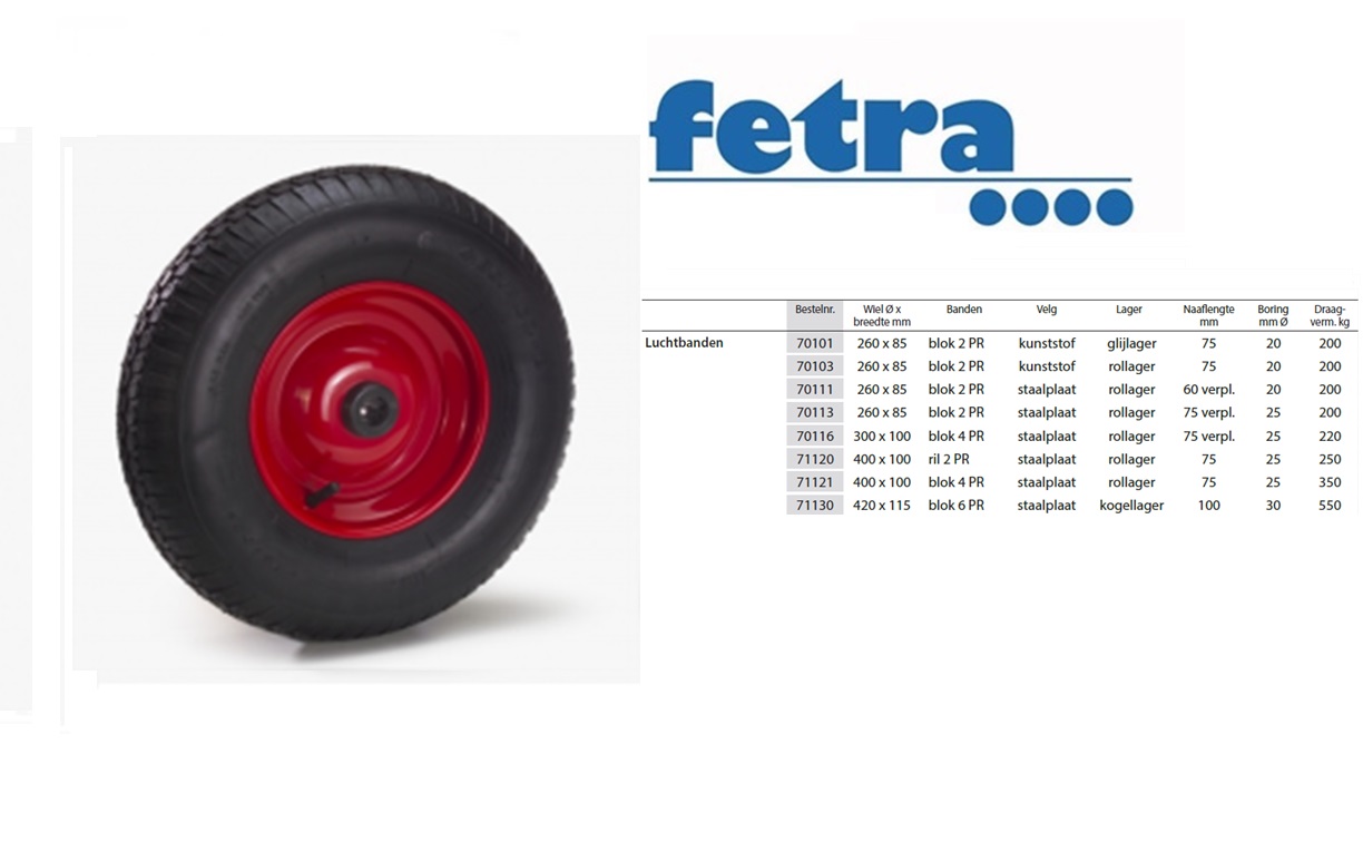 Fetra Luchtband 400 x 100 mm Stalen velg - rood | DKMTools - DKM Tools