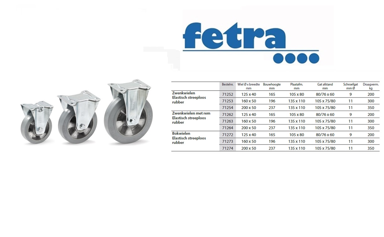 Fetra Bokwielen 125 x 40 mm Elastisch streeploos rubber