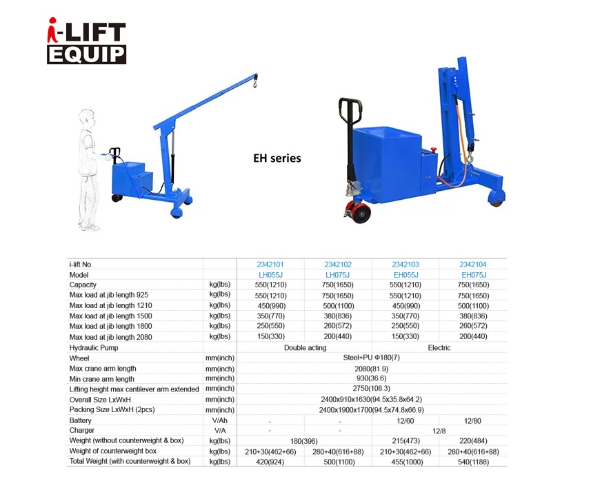 Elektrische kraan met contragewicht EH075J Capacity: 750kg