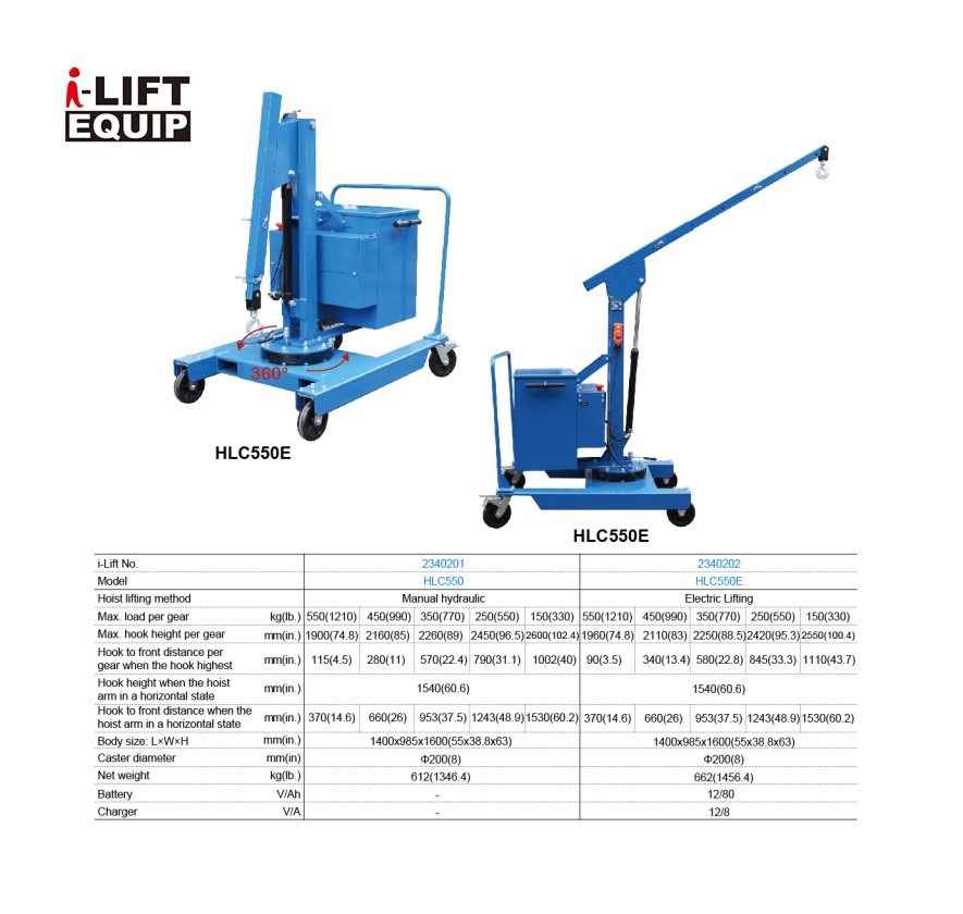 Elektrische kraan HLC550E Capacity: 550kg