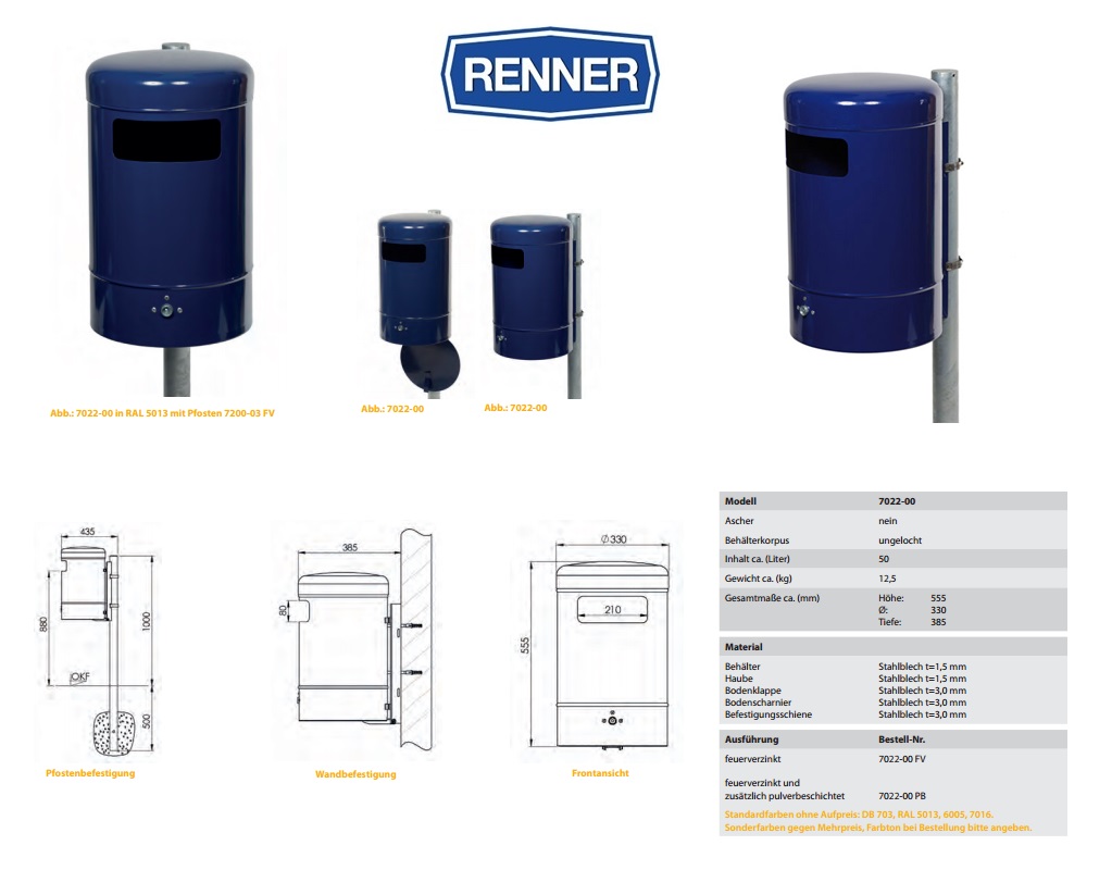 Ronde afvalbak met onderlossing 7022-00 FV