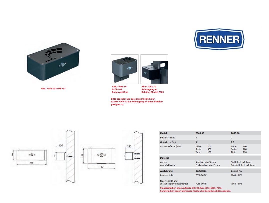 Rechthoekige asbak 7068-10 FV