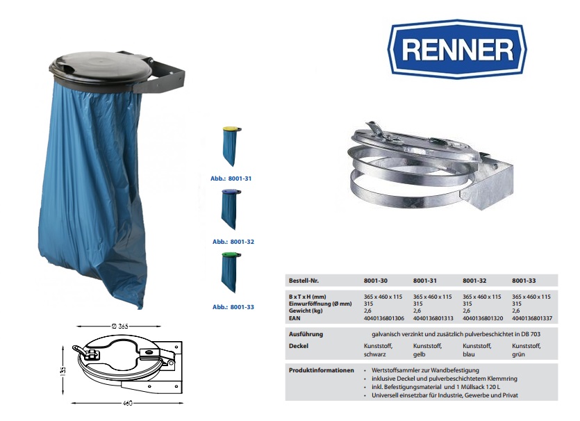 Afvalzakhouder voor 70-120 l afvalzak zwart | DKMTools - DKM Tools