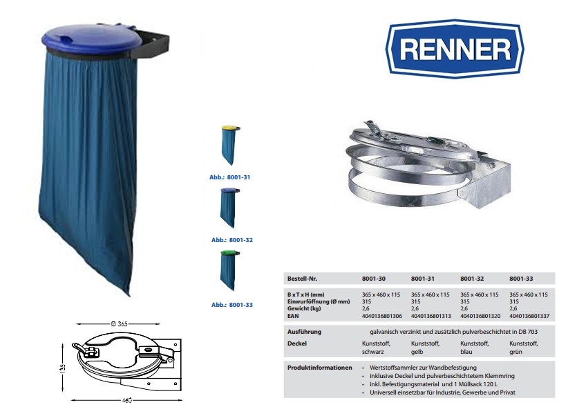 Afvalzakhouder voor 70-120 l afvalzak Blauw