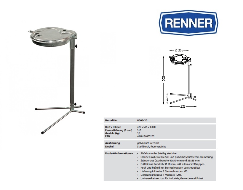 Afvalzakhouder met Steunframe 70-120 l Gegalvaniseerd