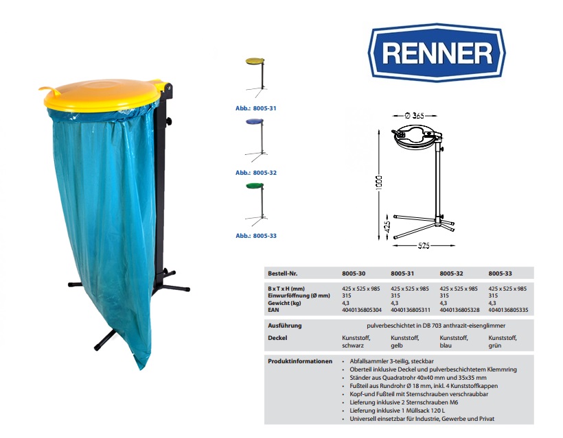 Afvalzakhouder met Steunframe  70-120 l Geel | DKMTools - DKM Tools