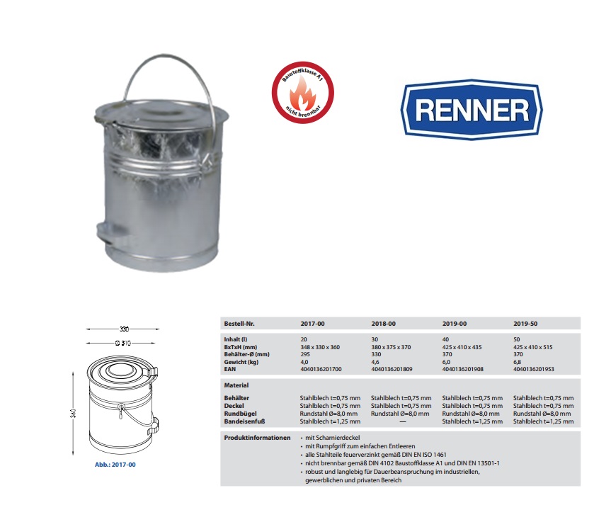 Vuilnisemmer met scharnierend deksel 40 l | DKMTools - DKM Tools