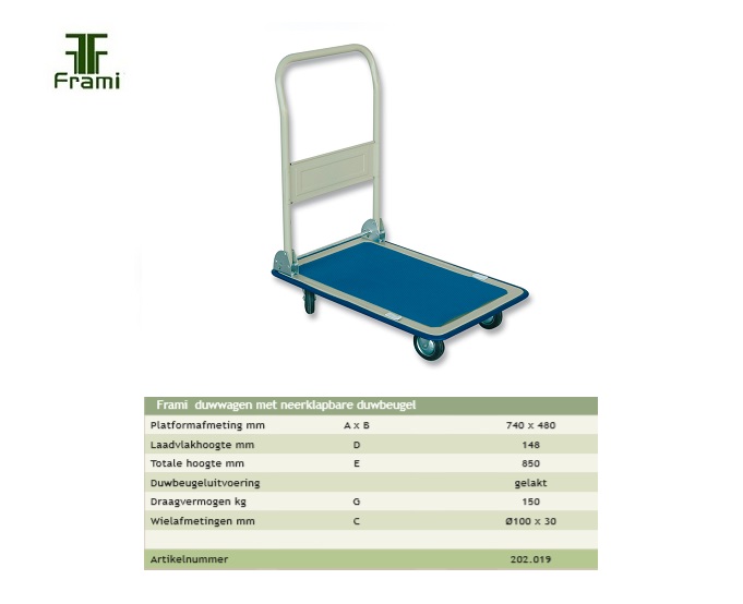 Duwwagen 740x480mm, neerklapbare beugel | DKMTools - DKM Tools