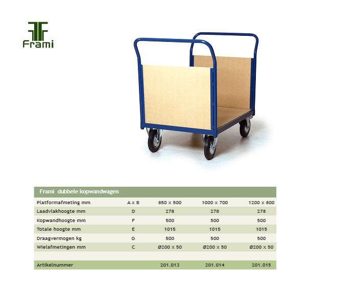 Dubbele kopwandwagen 850x500mm