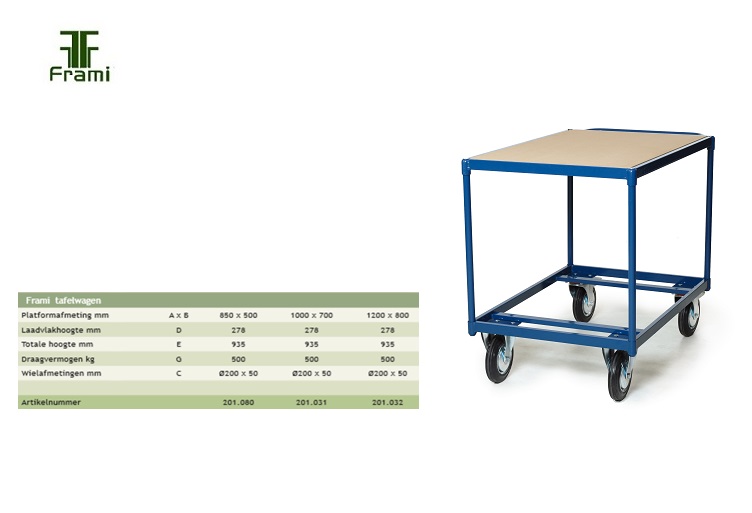 Zware Tafelwagens met open en gesloten laadvlak 850x500mm