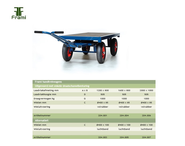 Handtrekwagen 1200x800mm, massief rubber