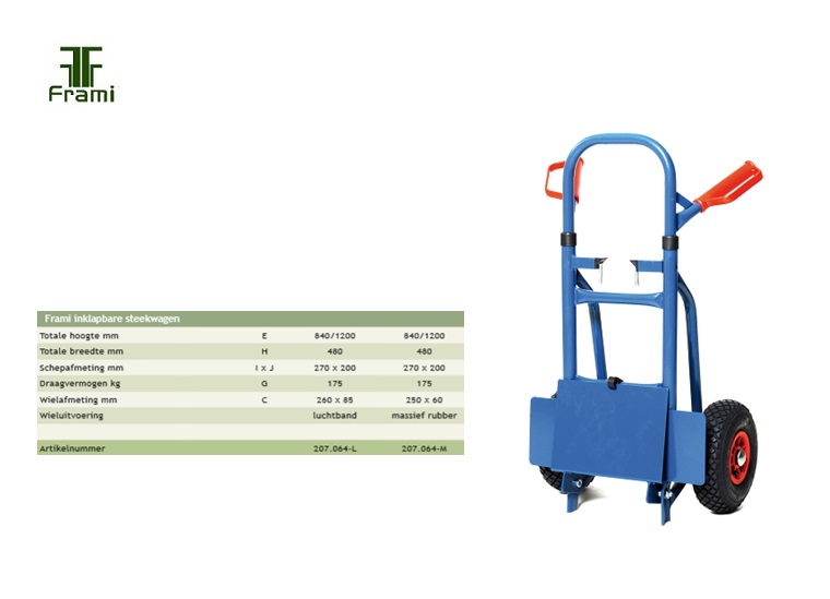 Steekwagen opklapbaar 840/1200x480mm, luchtband