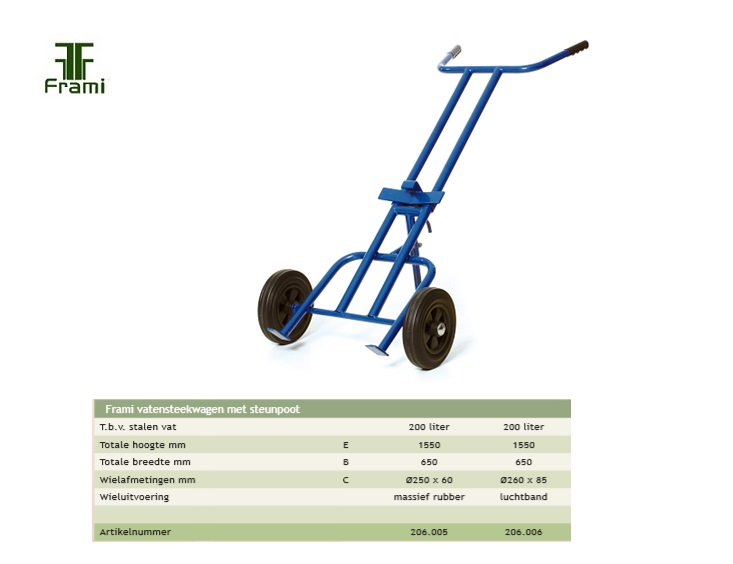 Vatensteekwagen met steunwiel, luchtband | DKMTools - DKM Tools