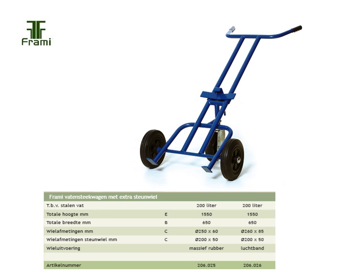 Vatensteekwagen met steunwiel, massief rubber | DKMTools - DKM Tools