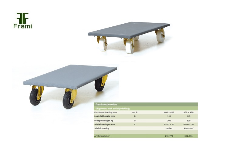 Meubelroller 600x350mm, rubber