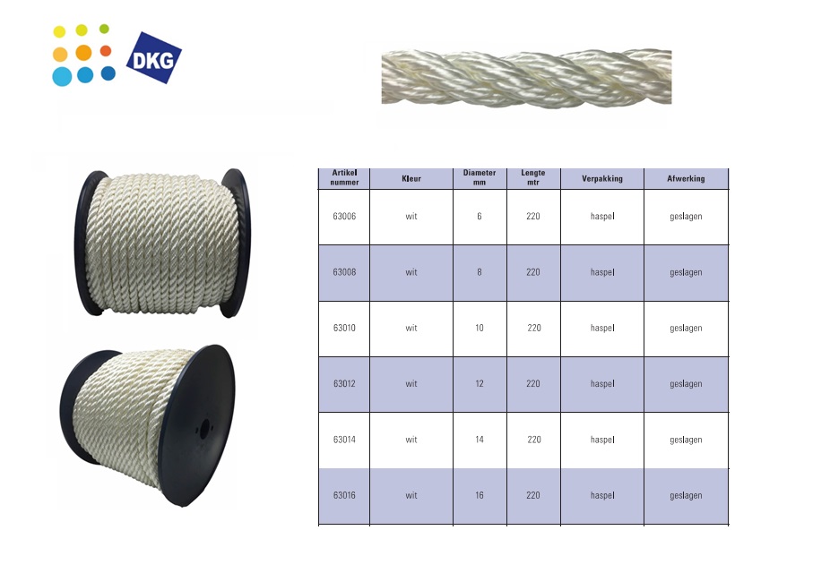 Geslagen multifilament touw zwart 6 mm 220 mtr haspel | DKMTools - DKM Tools
