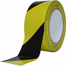 Grondmarkeringstape F33P PVC zwart/geel 33mtr x 50mm