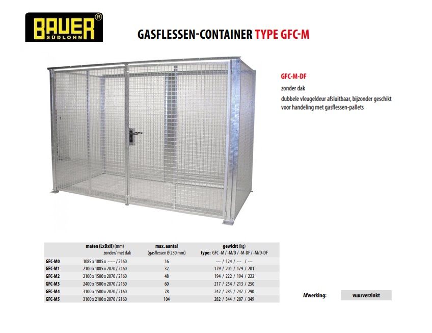 Gasflessen-container GFC-M1-DF vuurverzinkt