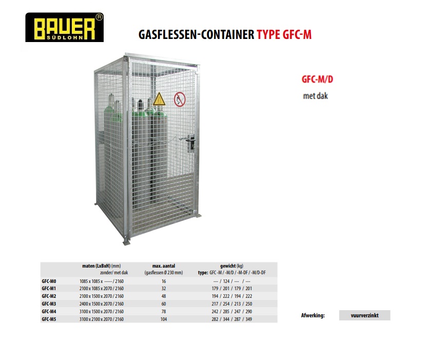 Gasflessen-container GFC-M/D 0 Met dak vuurverzinkt