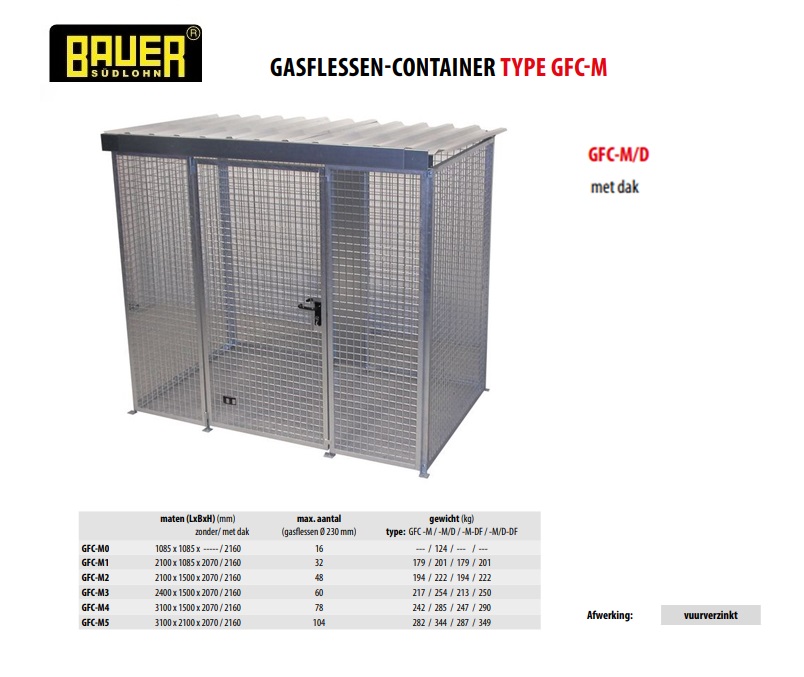 Gasflessen-container GFC-M/D 3 Met dak vuurverzinkt