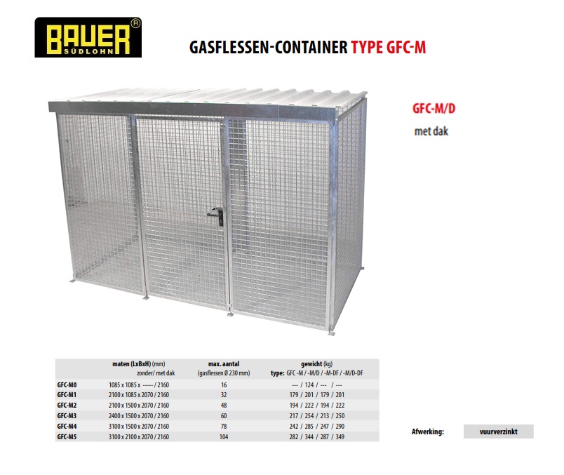 Gasflessen-container GFC-M/D 4 Met dak vuurverzinkt