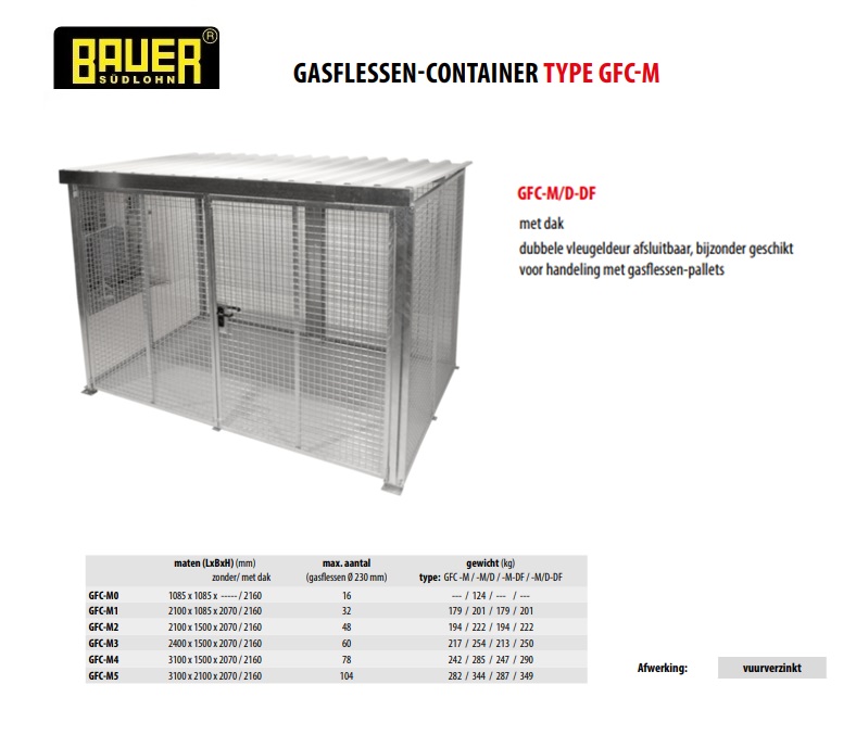 Gasflessen-container GFC-B M2 met scheidingswand RAL 2000 | DKMTools - DKM Tools