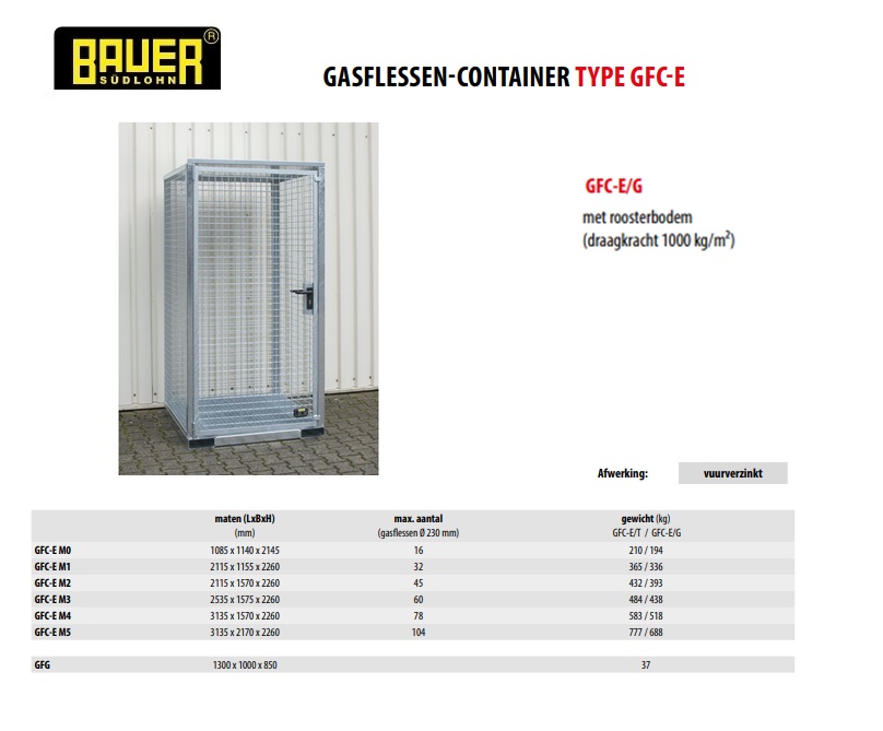 Gasflessen-container GFC-E/G M0 vuurverzinkt
