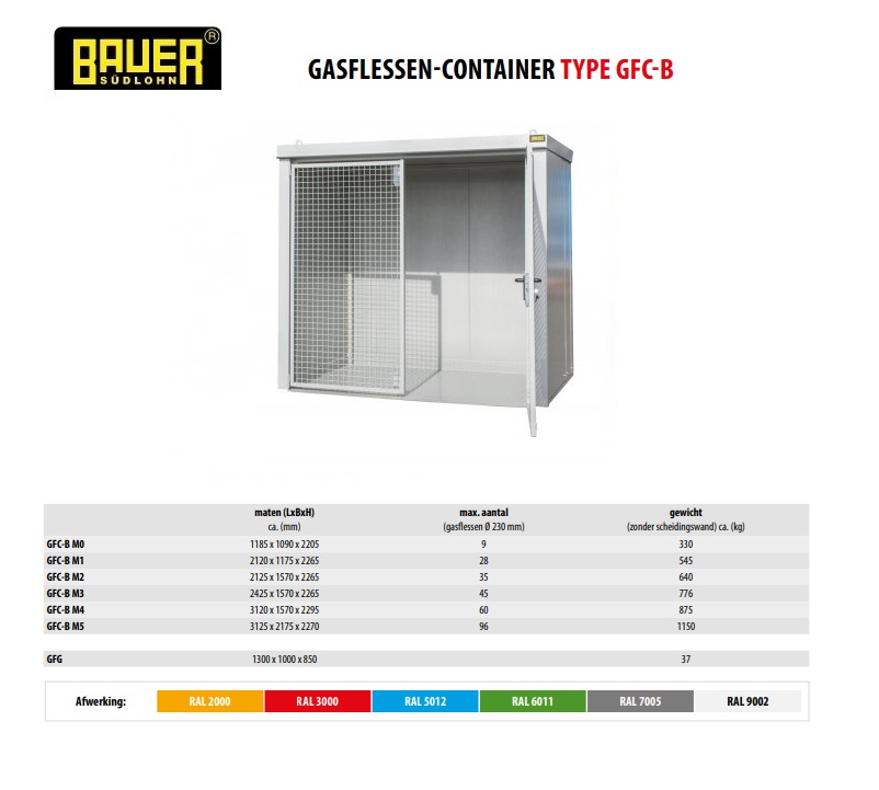 Gasflessen-container GFC-B M3 RAL 9002