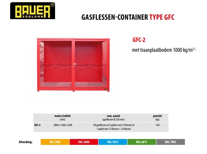 Gasflessen-container GFC-2 RAL 3000