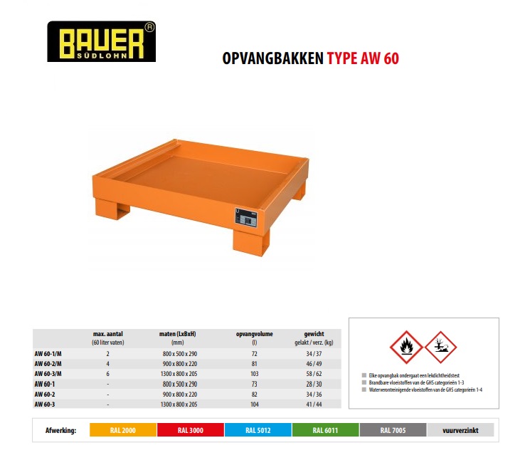 Opvangbak AW 60-2 RAL 3000 | DKMTools - DKM Tools