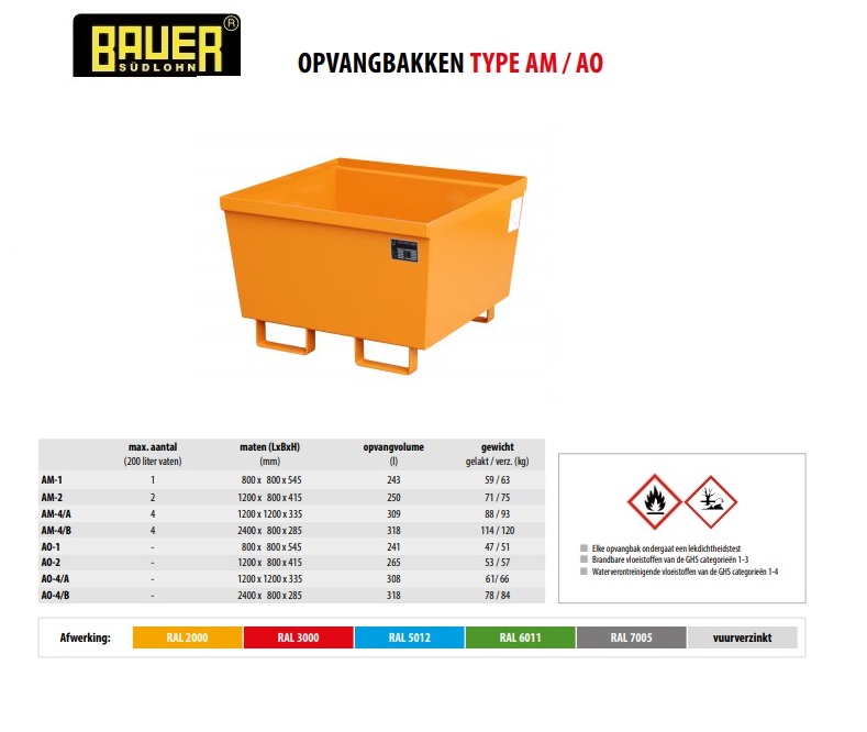 Opvangbak AO-1 RAL Opvangbak 2000