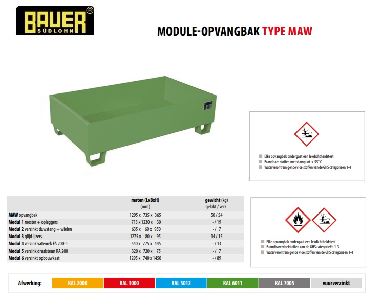 opvangbak MAW Ral 6011