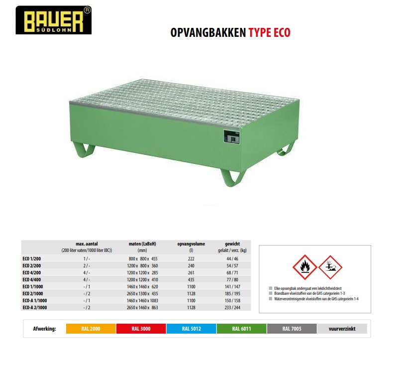 Opvangbak ECO 2/200 Ral 3000 | DKMTools - DKM Tools