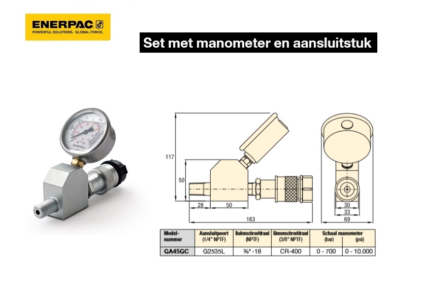 Manometer en aansluitstuk set 700 Bar, 3/8