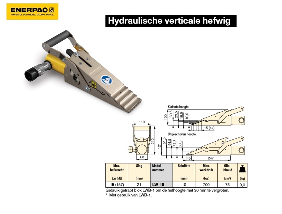 Hydraulische verticale hefwig 16 ton