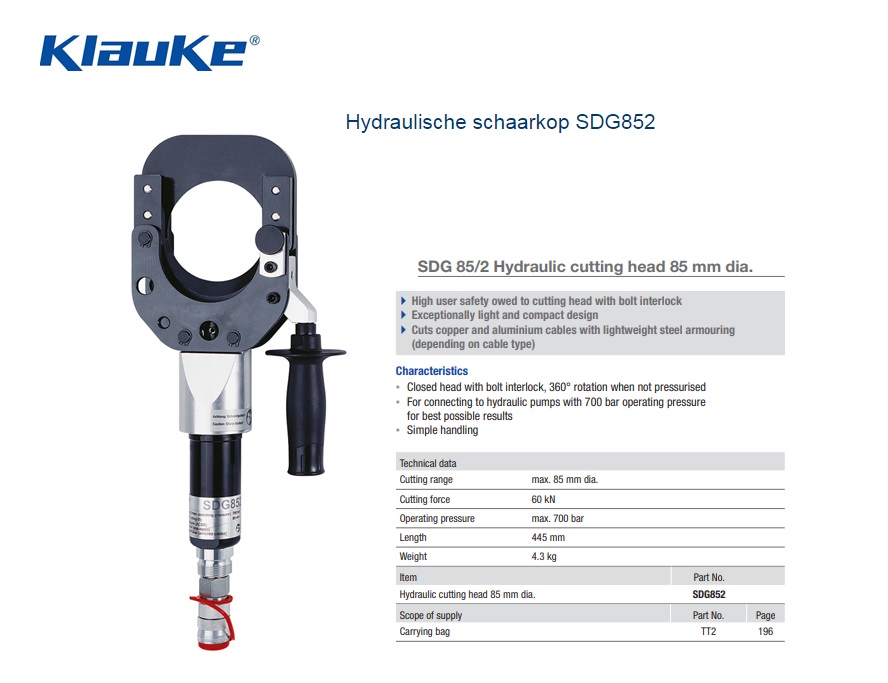 Klauke Hydraulische schaarkop SDG 85/2