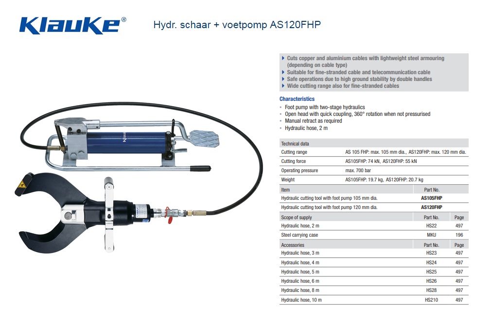 Klauke Hydraulische schaar + Pomp AS120FHP