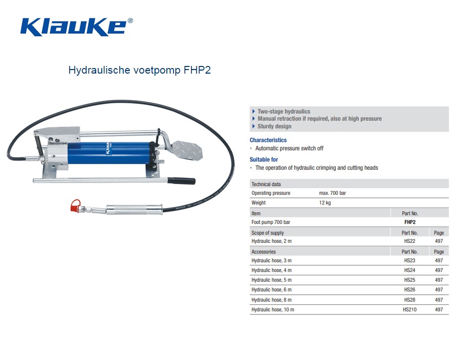 Hydraulische voetpomp, 2-traps Hi Force HP227FPC | DKMTools - DKM Tools