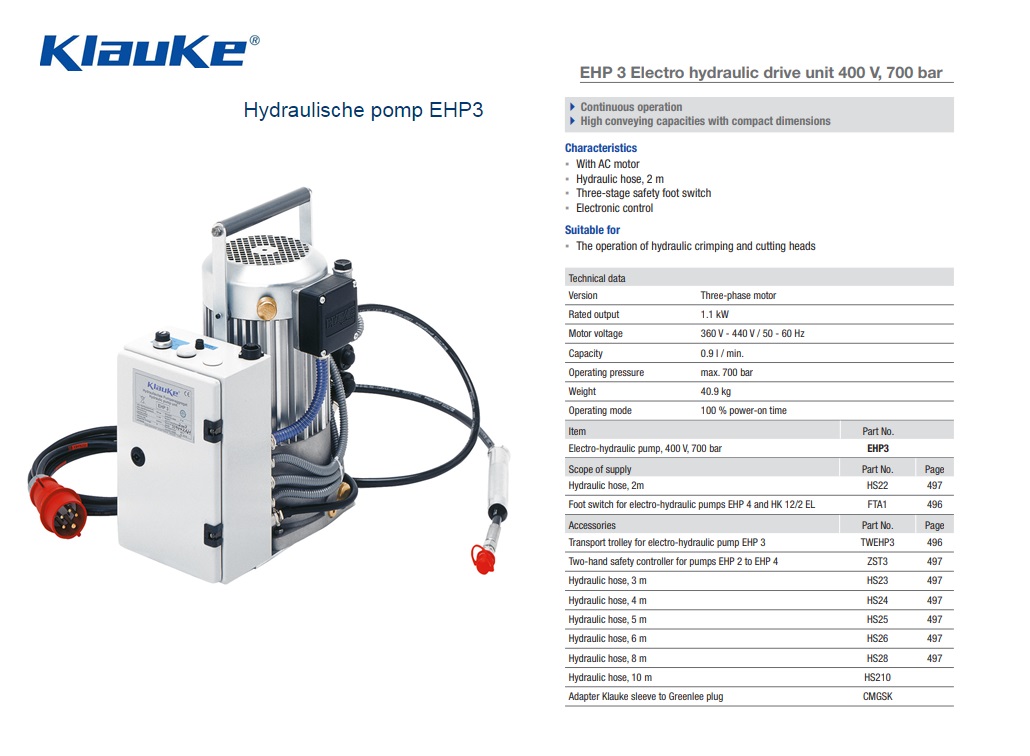 Klauke Hydraulische pomp EHP 3