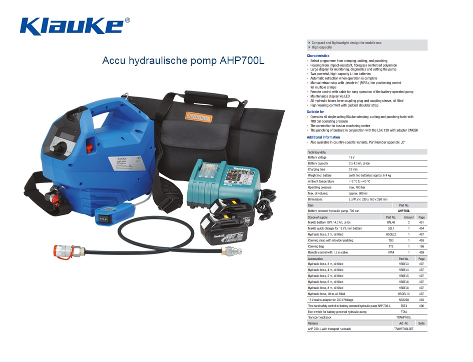 Klauke Accu hydraulische pomp AHP700L