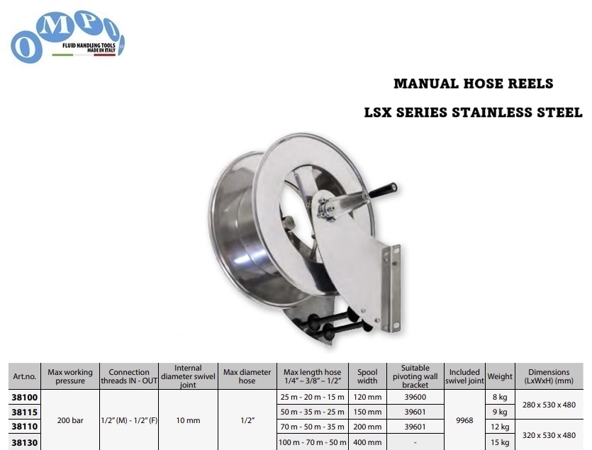 Handmatige Slanghaspel (AISI 304) LSX series