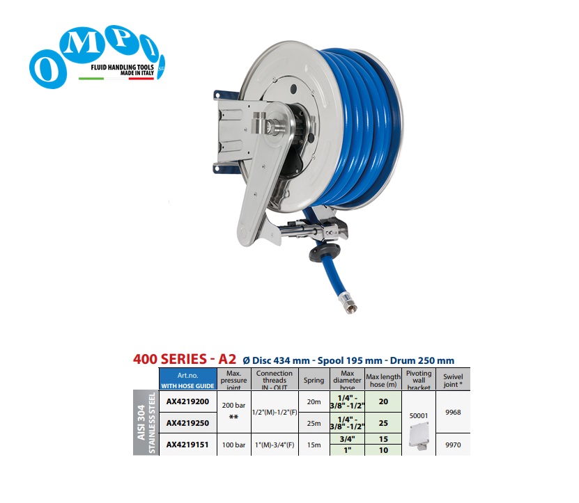Automatische slanghaspel (AISI 304) 25 mt Ø1/2