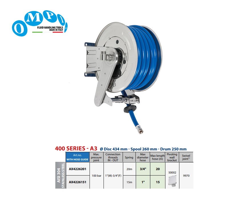 Automatische slanghaspel (AISI 304) 20 mt Ø3/4