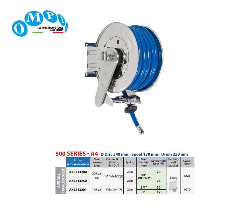 Automatische slanghaspel (AISI 304) 25 mt Ø1/2